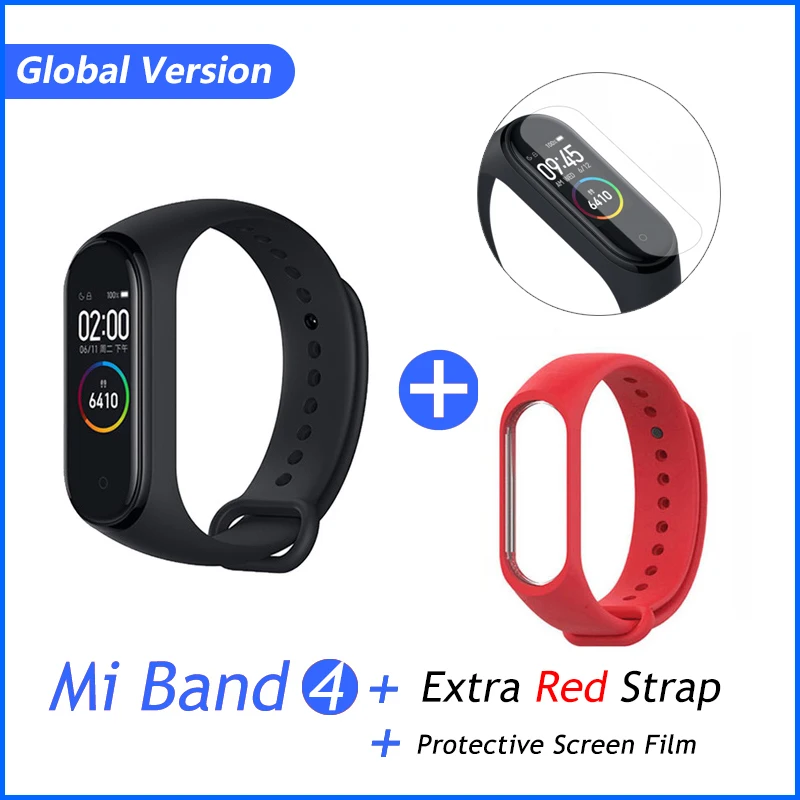 Фирменный Xiaomi mi браслет 4 браслет mi Band 4 фитнес-браслет 3 цвета AMOLED экран музыкальный контроль Smartband - Цвет: GB Red Film