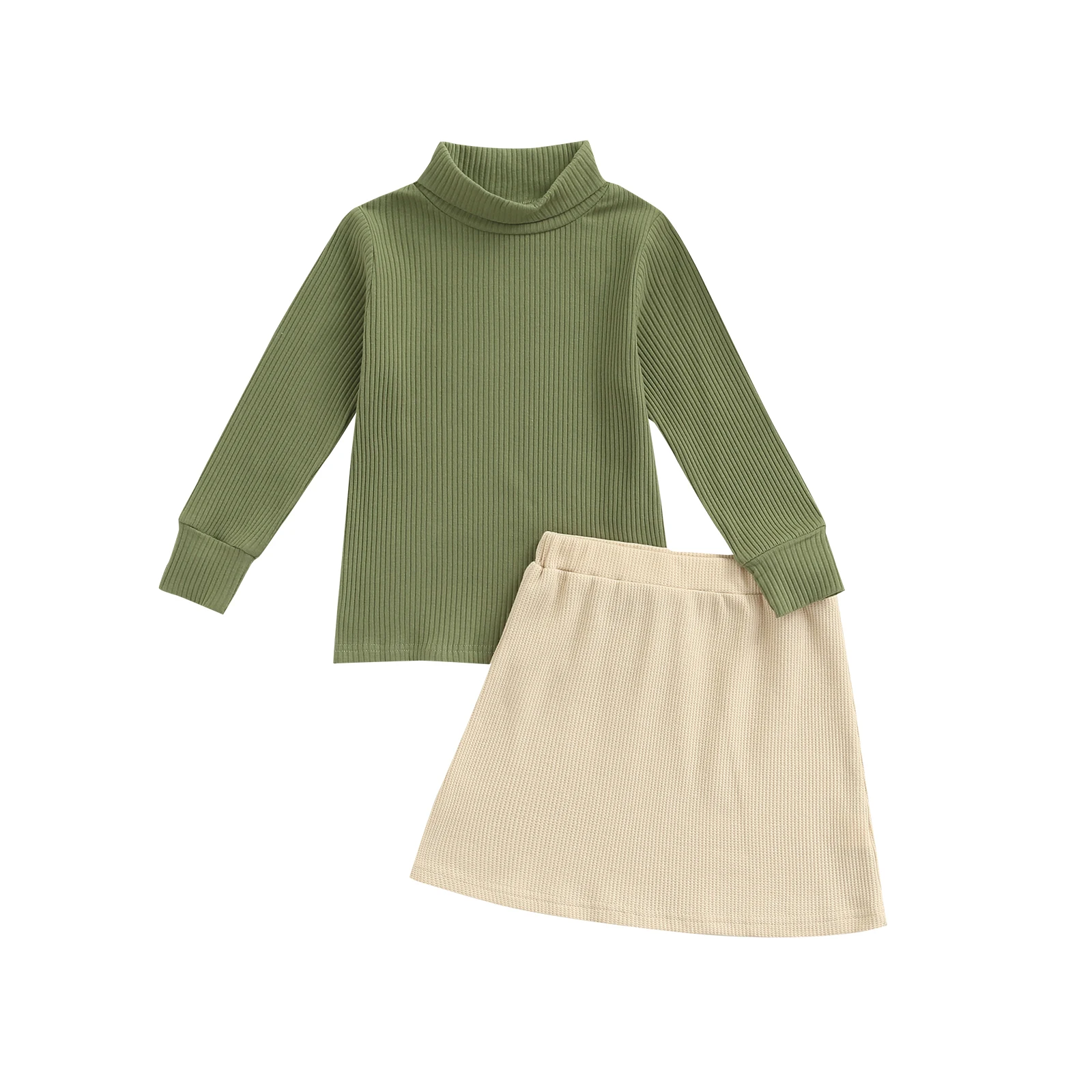 

Kids Baby Girls Clothing Stylish 2Pcs Skirt Sets High Neck Long Sleeve Tops with Elastic Waist Skirts Rib Knit Cotton Outfits