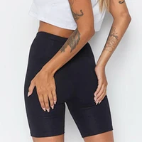 casual shorts female thin fitness solid high waist biker shorts slim knee length bottoms black cycling shorts summer streetwear