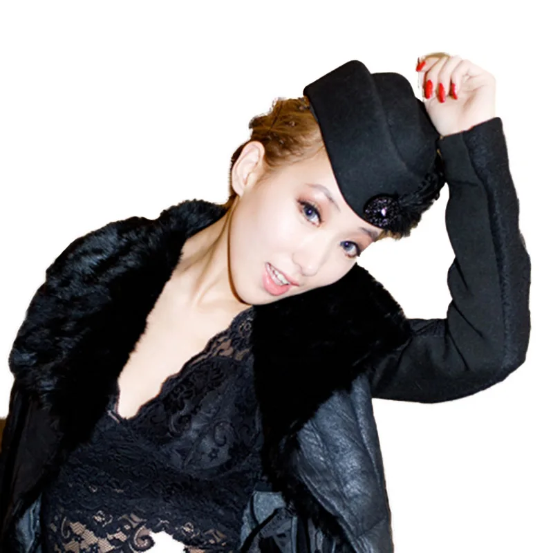 2019 Новая роскошная шапочка стюардессы fedora Шляпа женская мода твердая шерсть