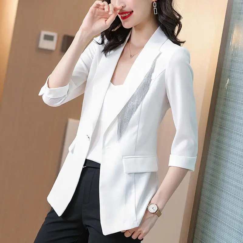 

Suit Jacket White Women's new 2021 spring commuter casual 7 / 3 sleeve slim fit one button white top