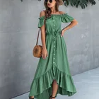 Распродажа женское платье асимметричные гофрированные без бретелек с воротником-лодочкой длинные платья на пуговицах с высокой талией Женская летняя модная женская одежда