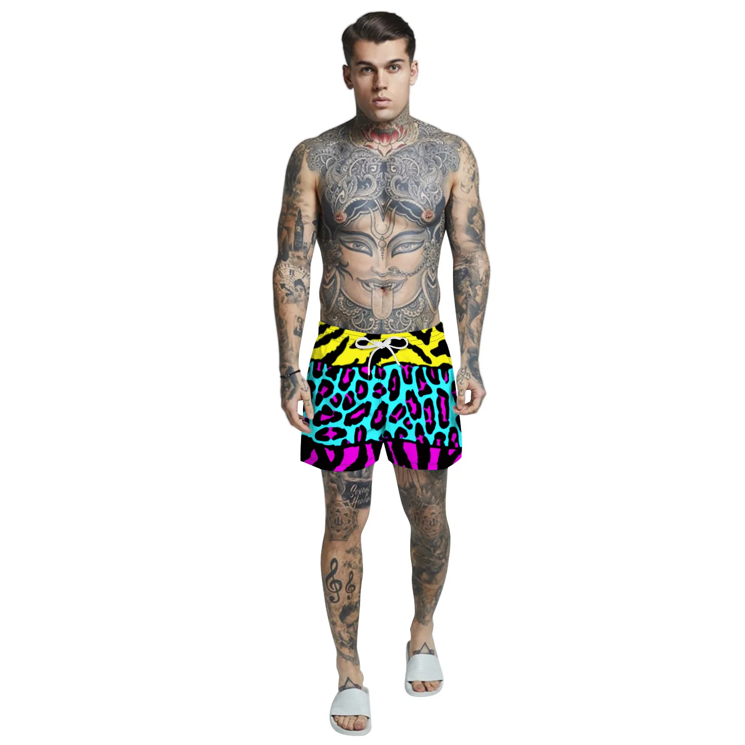 

Men's Casual Board Shorts Summer Cartoons Leopard 3D Digital Printing Vacation Beach Drawstring Shorts Surfing Swim Trunks