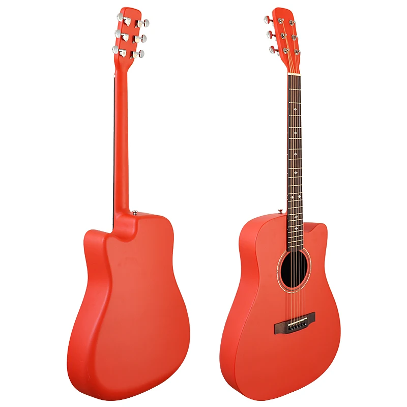 Solid Spruce Wood Top Round Back Carbon Acoustic Guitar 41 Inch Red Color 6 Strings Folk | Спорт и развлечения