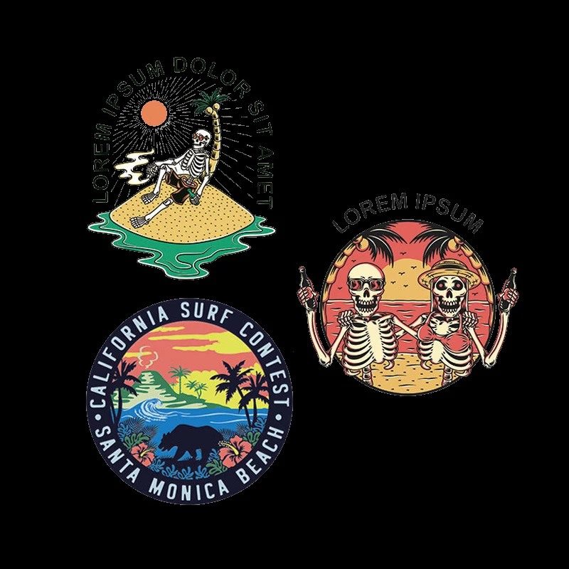 

Fashion Punk skull Beach vacation heat transfer wholesale vinyl Summer T-shirt decoration printing DIYiron hot patch stickers