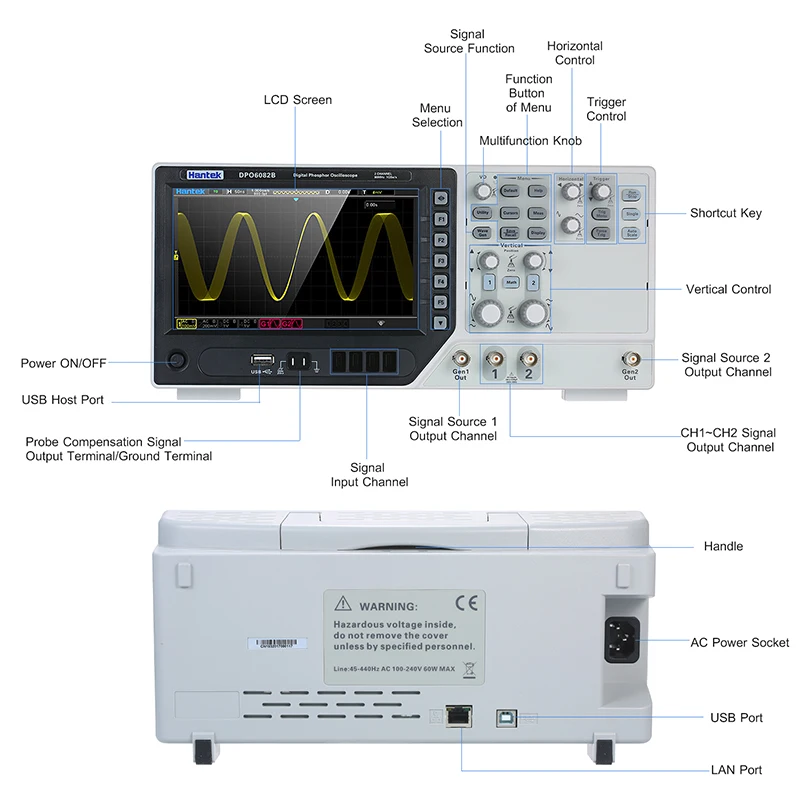 

Hantek DPO6082B handheld digital usb oscilloscopes 2 Channel 80MHz 1GSa/ automotive oscilloscope