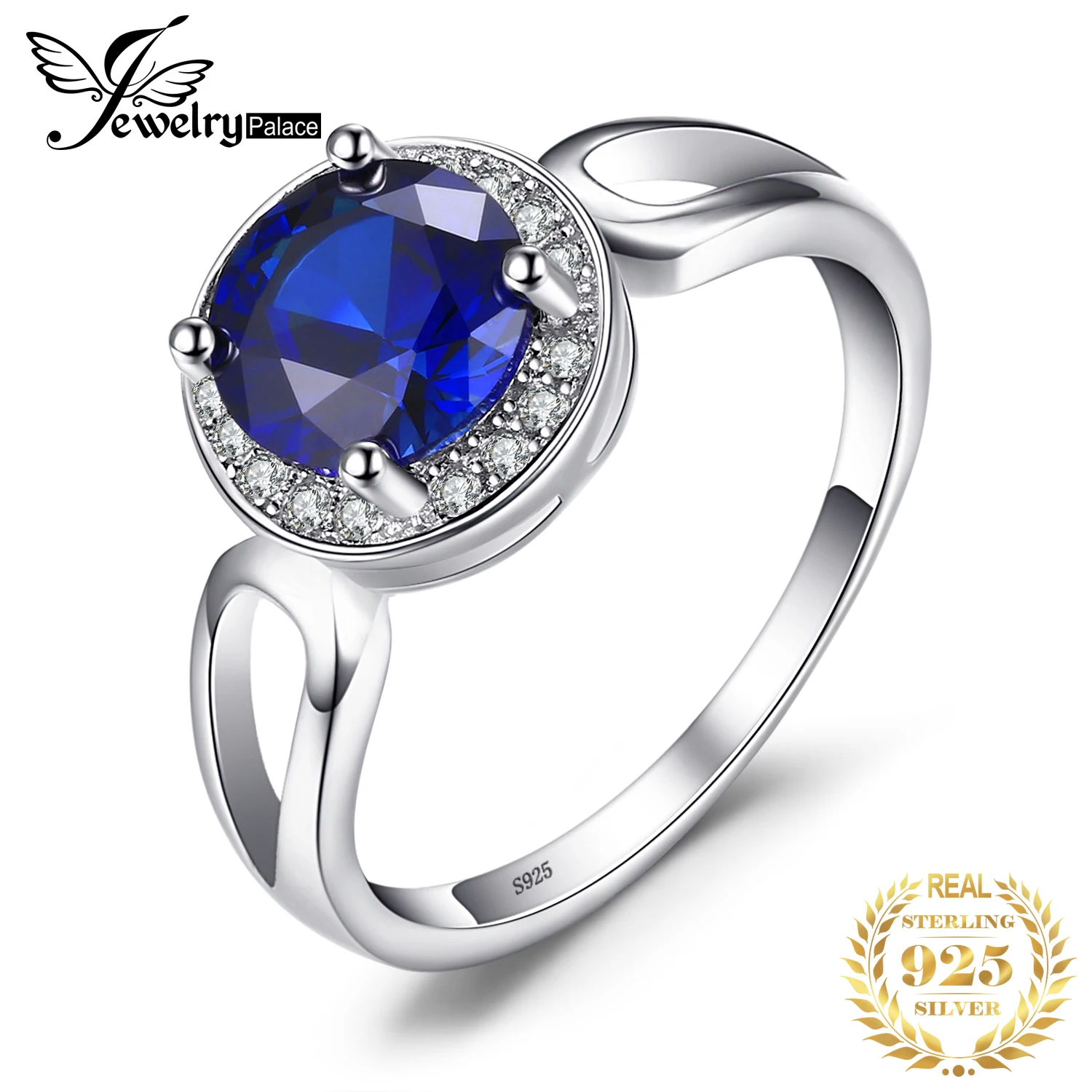 Jewelrypalace круглой огранки 2.2ct создан синий сапфир Обручение Halo Кольцо Solid 925 стерлингов Серебряные ювелирные изделия для Для женщин Мода