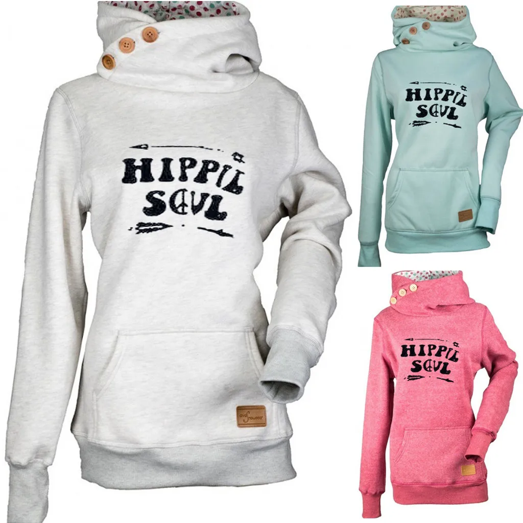 

Vogue Top sweatShirts Feminine Oversize Hooded Nice New Social Sweatshirts Printed Button Long Sleeve Pocket Sweatshirt Top