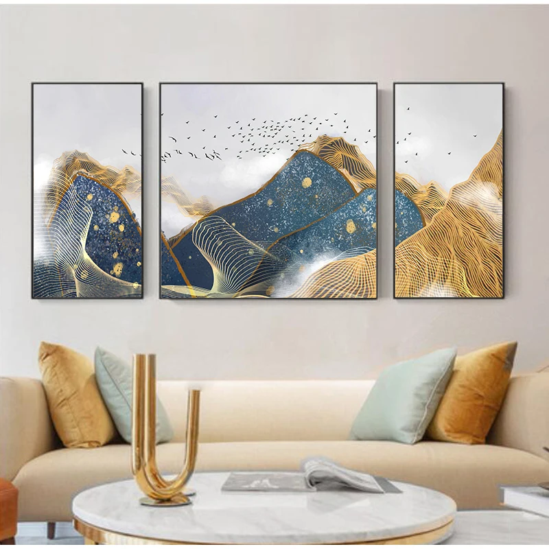 Постеры и принты на холсте в китайском стиле с изображением гор птиц облаков моря