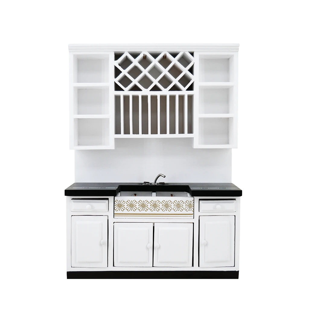 

1:12 Doll House Miniature Kitchen Cabinets Set Furniture Stove Counter