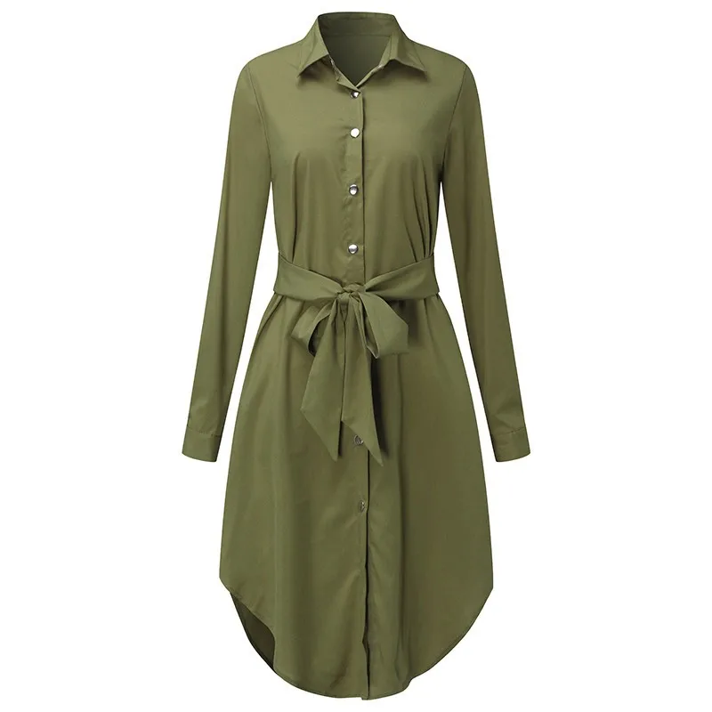 

2020 Elegant Women Long Sleeve Shirt Dress Robe 5XL Femme Vintage Lapel Neck Loose Plus Size Casual Tunic Autumn Spring Vestidos