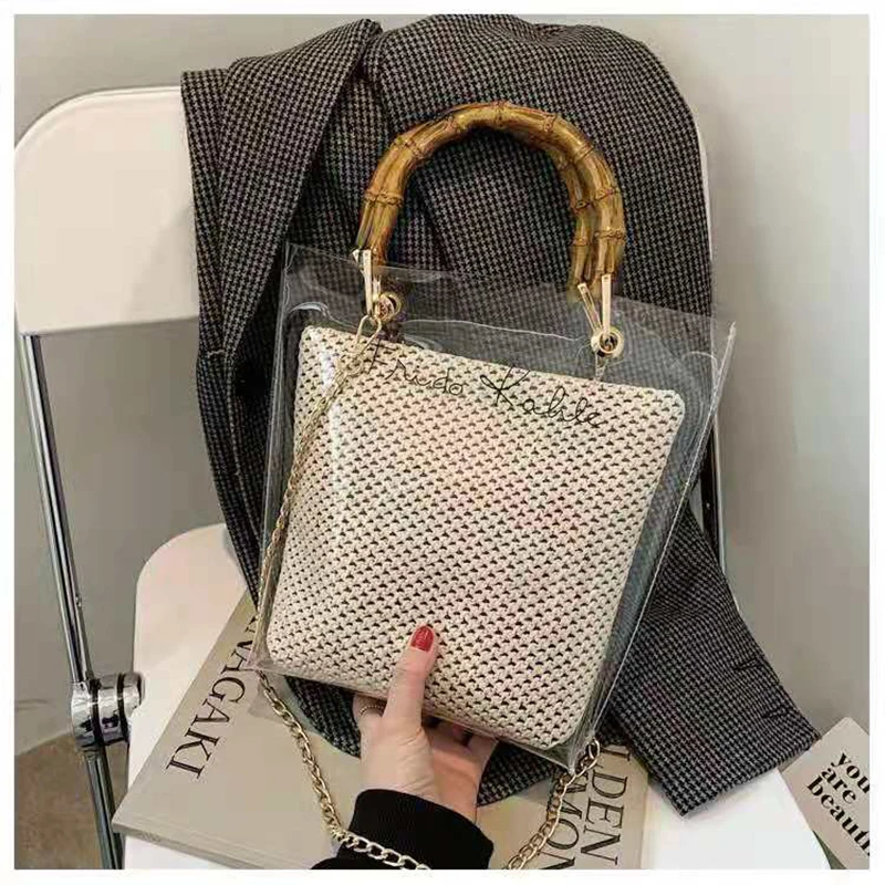 

women bag Straw Knitted Handbag Women's Top-handle Bags 2021 Transparent Composite Bags Female Shoulder Bag Messenger Bolsos