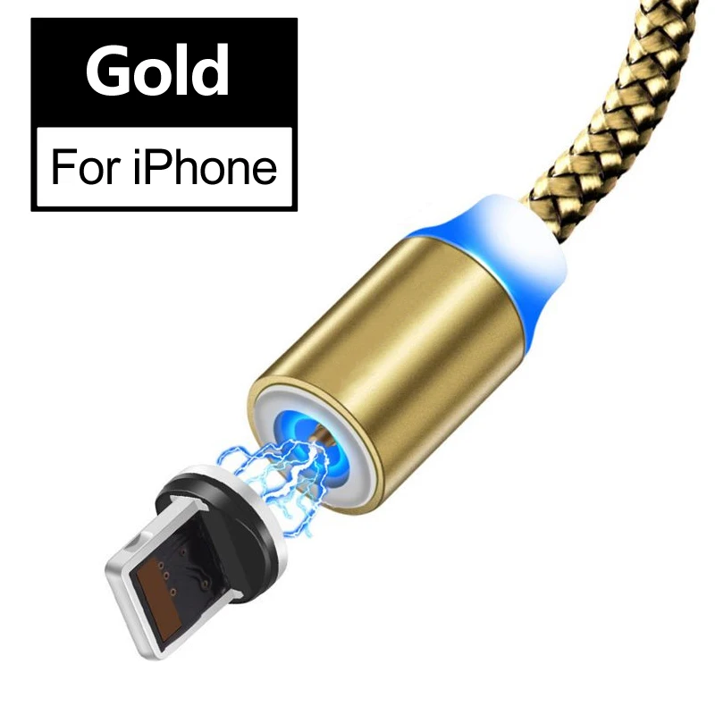 Магнитный usb-кабель для Meizu M3S M5 M5S M5C M6S M3 Примечание M2 M5 Примечание M8 M6 Примечание MX4 Pro MX5 MX6 Pro 5 6 7 Plus Зарядное устройство - Цвет: Gold IOS Cable