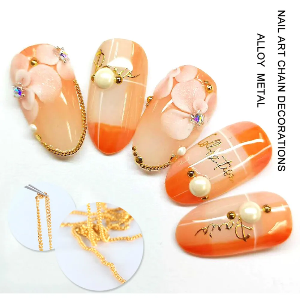 Модные 3D Золотой Серебряный ноготь с металлической цепью цепь стального шарика в