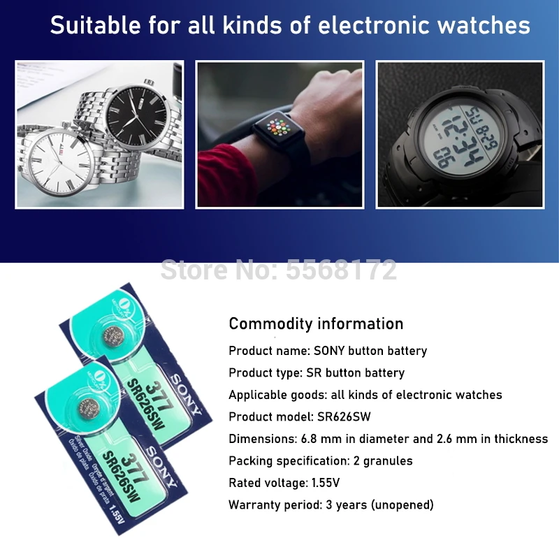 500pcs NEW SONY Original 377 376 177 SR626SW 626 SR626 V377 AG4 Watch Battery Silver Oxide Button Coin Cell MADE IN JAPAN - купить по
