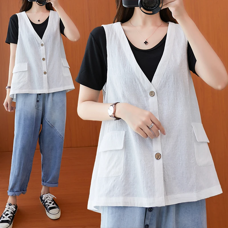 Женский хлопковый жилет с V-образным вырезом модный винтажный простой однотонный