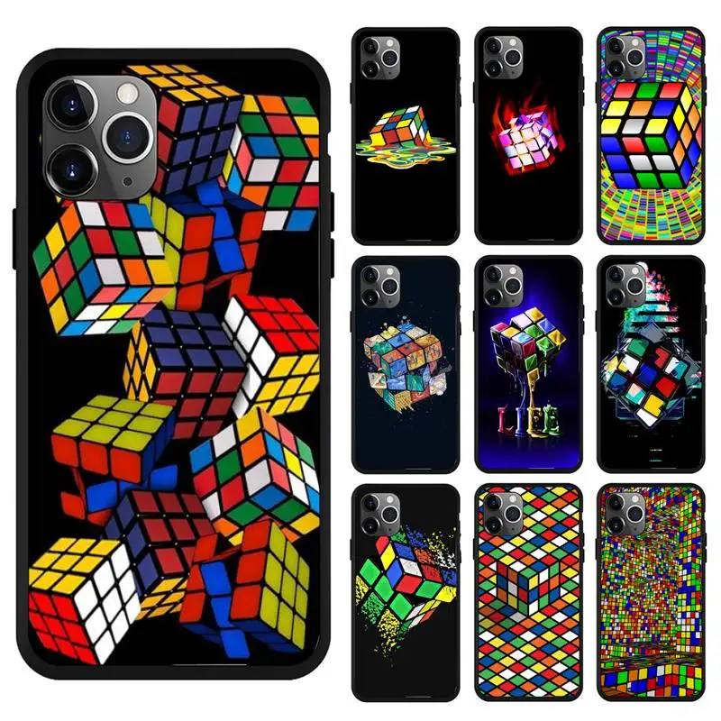 

Rubik's Cube Phone Case For iphone 11 12 Pro Max 8 7 6 5 s XR PLUS X XS SE 2020 mini Black Shell Cover Fundas