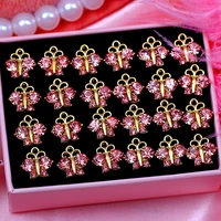 10pcsset red crystal butterfly shape charms sweet cute small pendants diy vintage for jewelry making bracelets craft metal