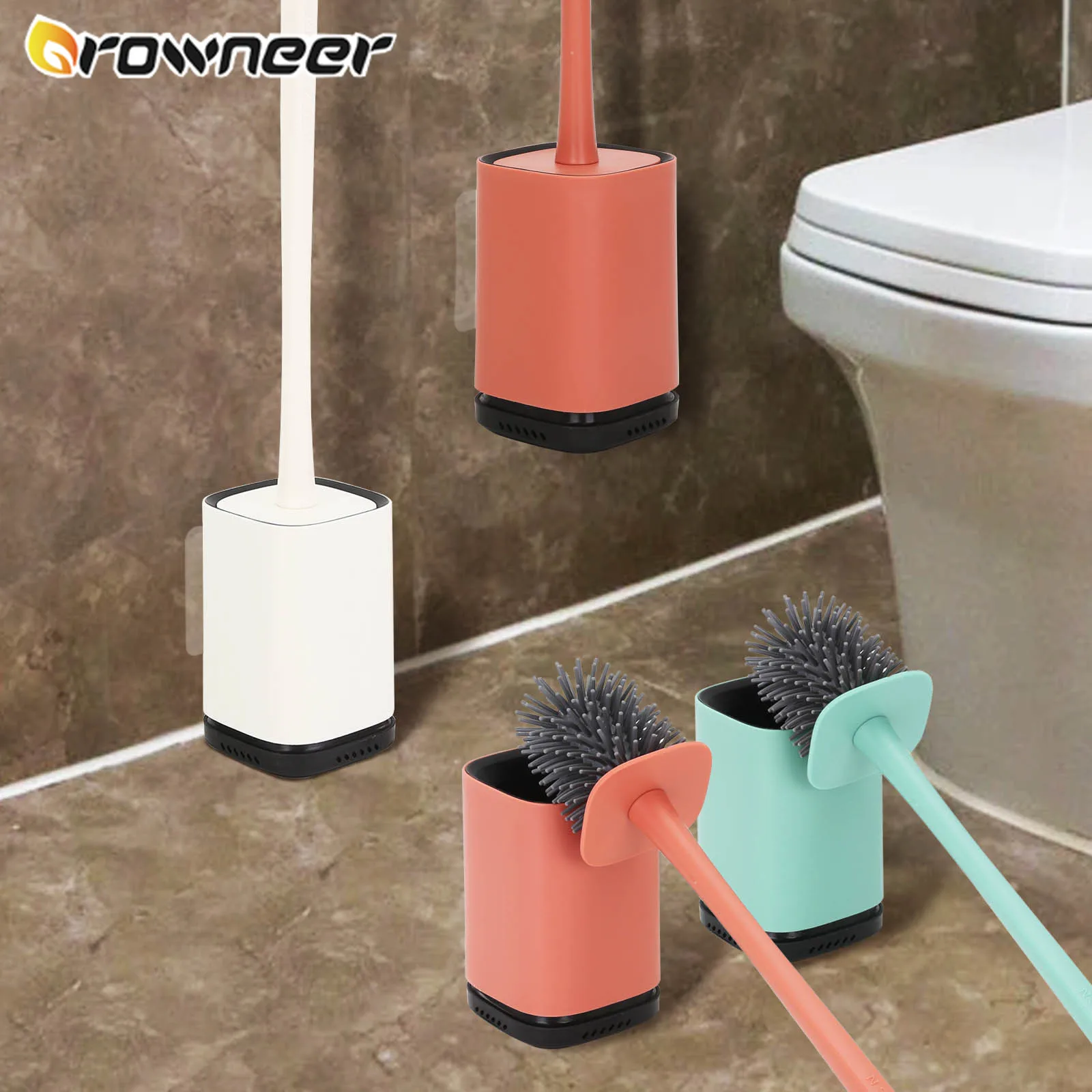 

TPR Toilet Brush With Holder Set No Dead Corners Cleaning Punch-free Floor And Wall-mounted Dual-use Bathroom Accessories