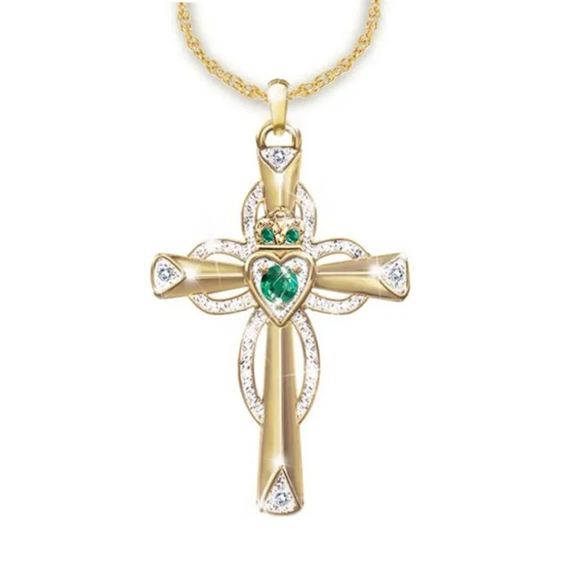 

Fashion exquisite creative cross green zircon ring necklace set women romantic Valentine's day charm jewelry gift