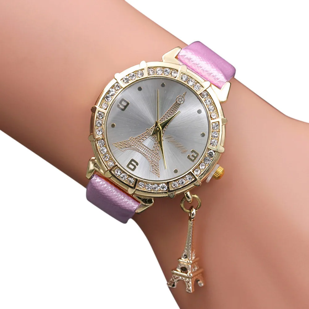 Роскошные женские часы в стиле ретро Стразы с кожаным ремешком кварцевые