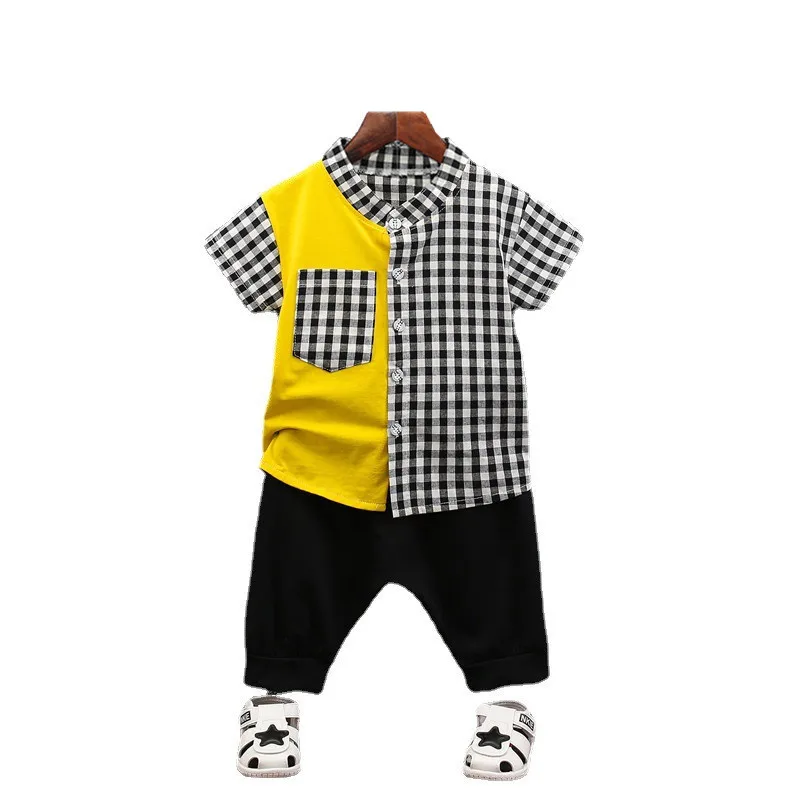 

New Summer Baby Boys Clothes Suit Fashion Children Girls Plaid Shirt Shorts 2Pcs/Set Toddler Sport Casual Costume Kids Tracksuit