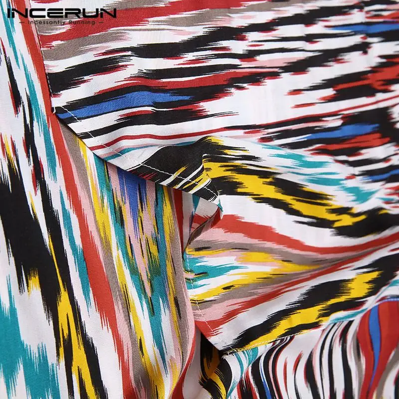 

Men Muslim Kaftan Printed Half Sleeve V Neck Pockets Robes Fashion Islamic Arabic Jubba Thobe Men Casual Dubai Caftan INCERUN