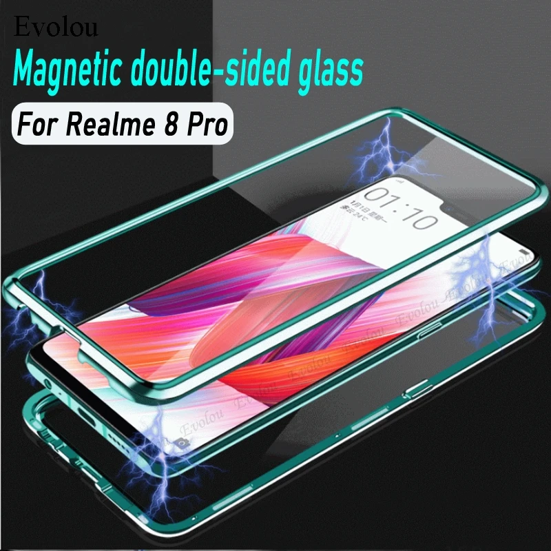 

Противоударный двусторонний чехол с металлической рамкой для Oppo Realme 8 Pro, чехол из закаленного стекла для телефона