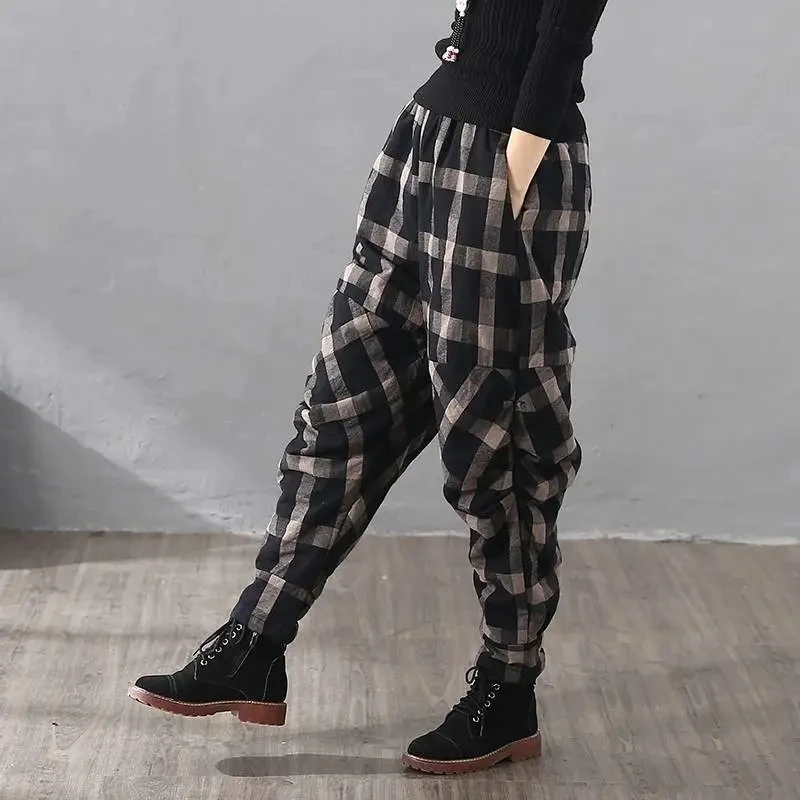 

Harem Pants Women Cotton Numb Spring Autumn Retro Thin Section Loose Lattice Radish Baggy Pants Folder Cotton Ladies Trousers