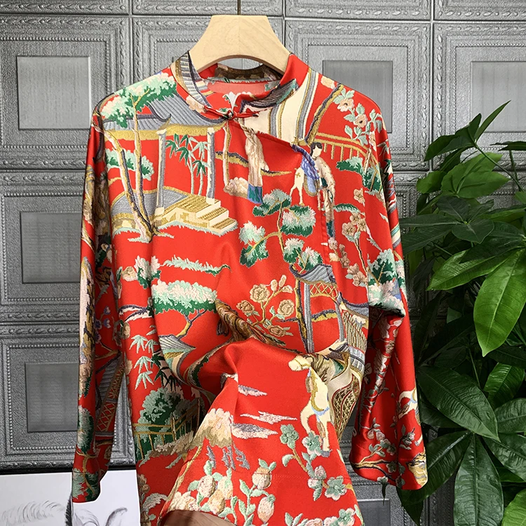 

Новинка 100%, шелковые блузки и рубашки, газовый ченсам с принтом в большом количестве, шелковая блузка, 188557