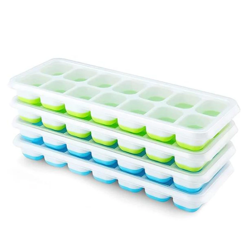 

Ice Square Tray, 4 Pcs Silicone Ice Square Tray Easy-Release, Stackable Ice Trays with Spill-Proof Lid Save Space