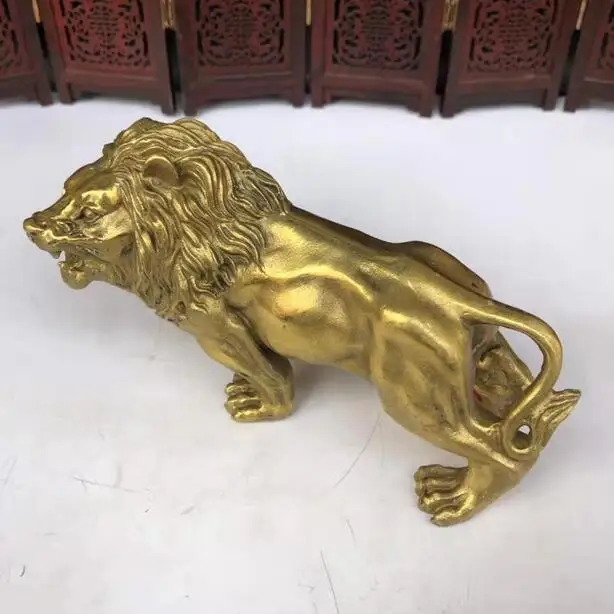 

6" Chinese antiques Pure copper Handmade Lions statue