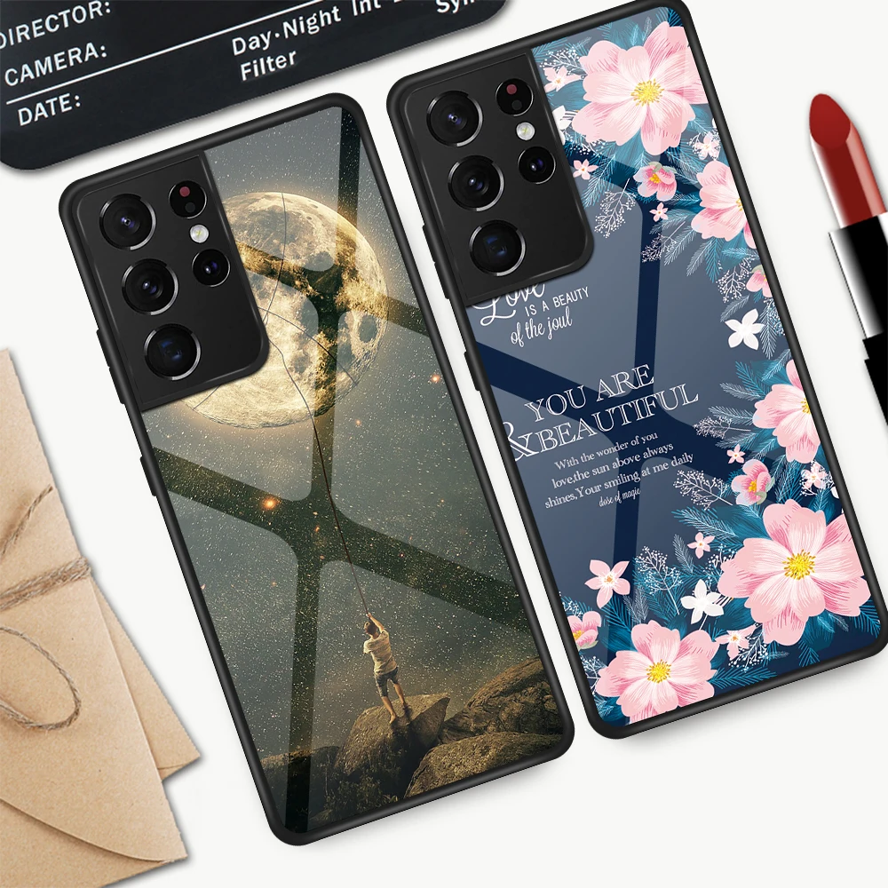 Tempered Glass Anti-fall Phone Case For Samsung Galaxy S21 Ultra 5G S21 Plus Case Back Cover For Samsung S21 Case S21+ 5G Fundas