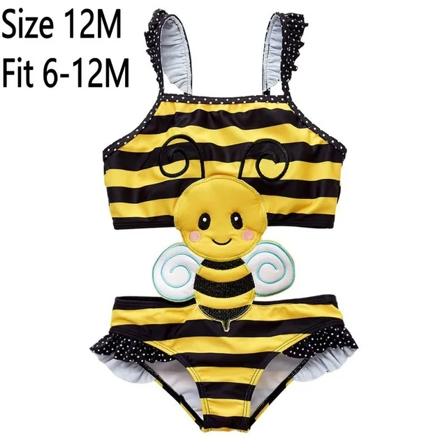 little bee 12M Прямая поставка, детская одежда для купания, Цельный купальник, детская одежда для купания для девочек, купальный костюм с желтой Пчелой, купальный костюм детское бикини, солнцезащитный костюм с рисунком - Цвет: little bee 12M