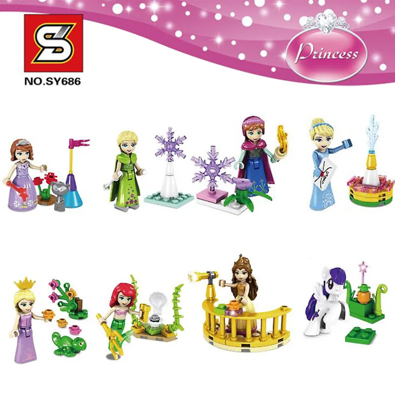 Sy686 8 шт./компл. куклы для девочек фигурки Эльза Принцесса строительные блоки