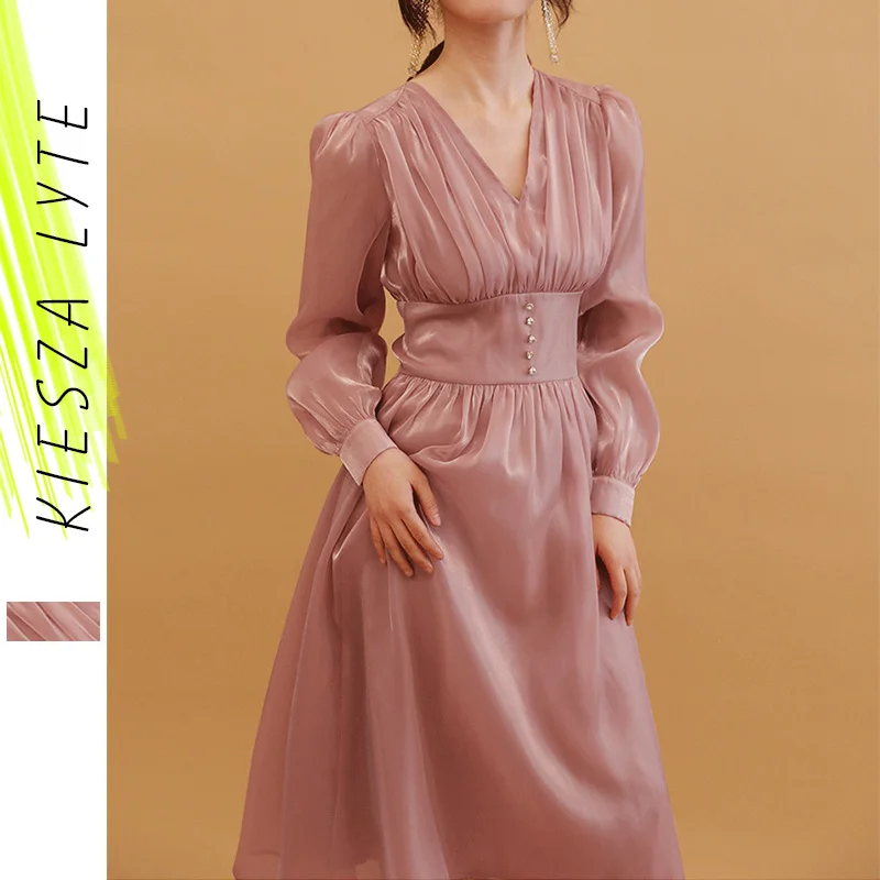 Женское платье Lolita милое блестящее темно розовое газовое с v образным вырезом