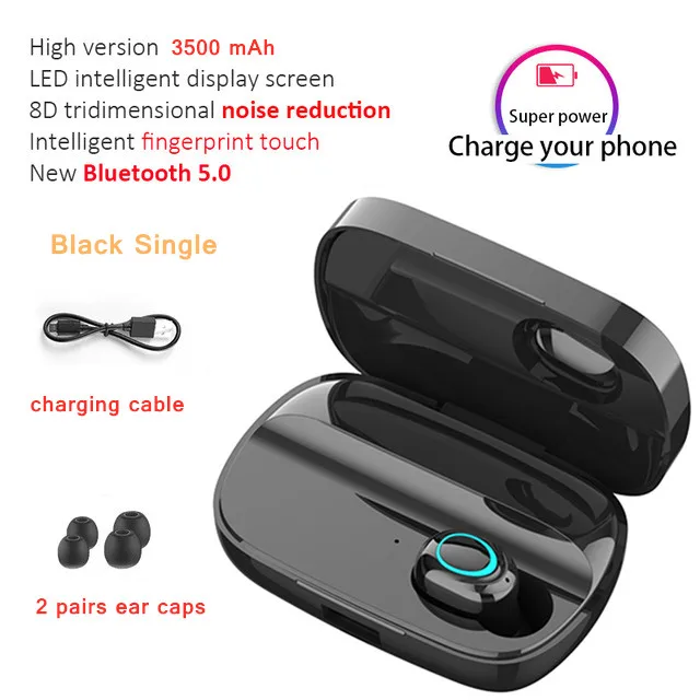 Single ear-black S11 3500 мАч Внешний аккумулятор наушники Bluetooth Беспроводные спортивные наушники TWS игровая гарнитура с микрофоном для IPhone Xiaomi - Цвет: Single ear-black
