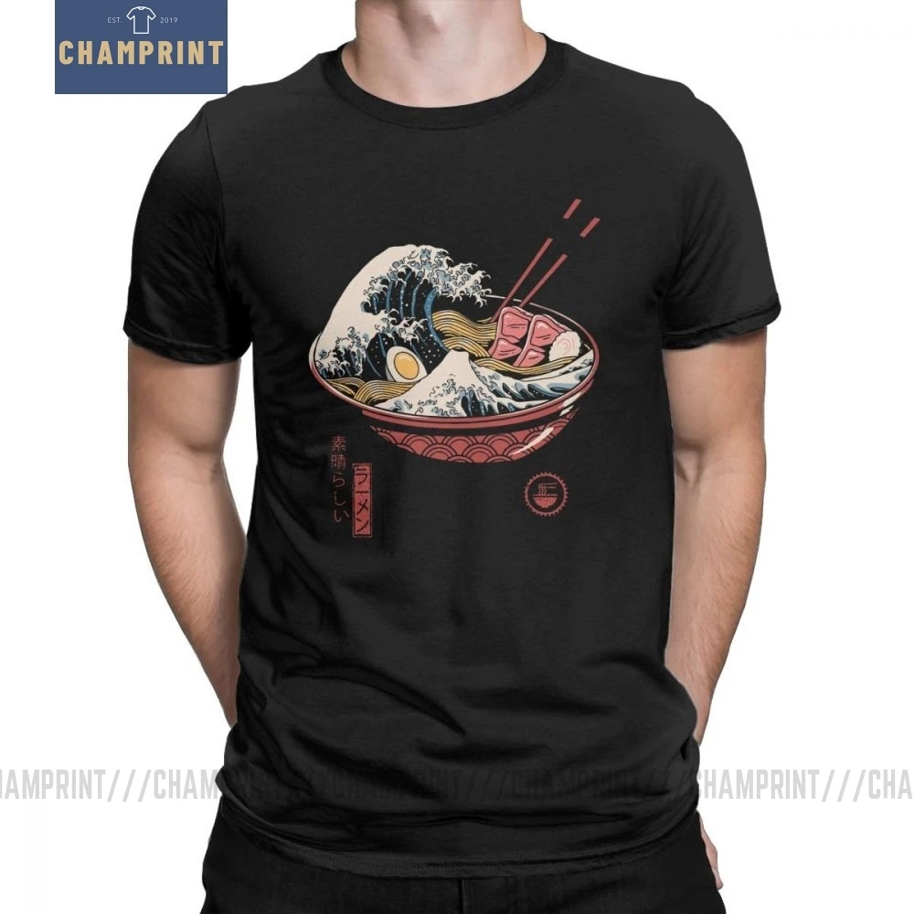 Мужская футболка Great Ramen Wave японская хлопковая Футболка с круглым вырезом и