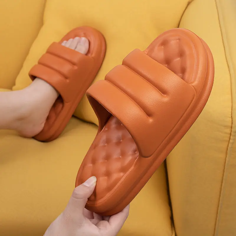 

2021 New Men And Women Couple Thicken Summer Slippers Female Solid Color Home Indoor Shoes Breathable Flip Flops TX368