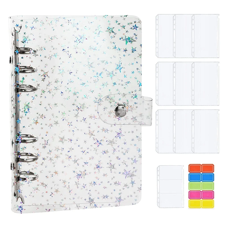 

11Pcs A6 Budget Binder PVC 6 Ring Refillable Binder Cover with 9 Binder Pockets/1 Binder Card / 1 Label