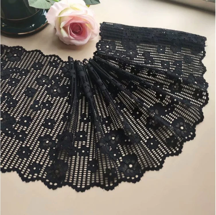 1 Meter Beautiful Elastic Lace Applique Sewing Craft DIY Dress Curtain Decoration 20CM Black Flower Trim Fabric | Дом и сад