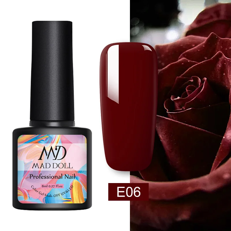 E06 MD MAD DOLL 8 мл Гель-лак УФ светодиодный лак для ногтей для маникюра 60 цветов гель полуперманентный гель-краска для дизайна ногтей DIY Инструменты для дизайна - Цвет: E06