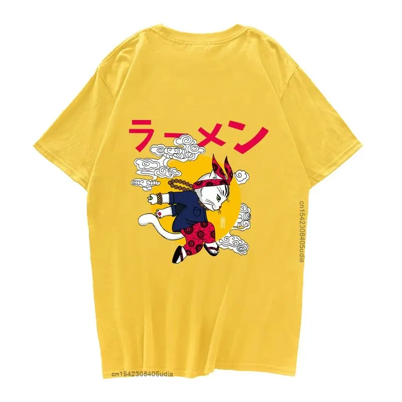 Men T-Shirt Hip Hop Anime Ukiyo Cat T Shirt Harajuku Japanese Cartoon Tshirt Streetwear Summer Cotton Tops Tee Short Sleeve