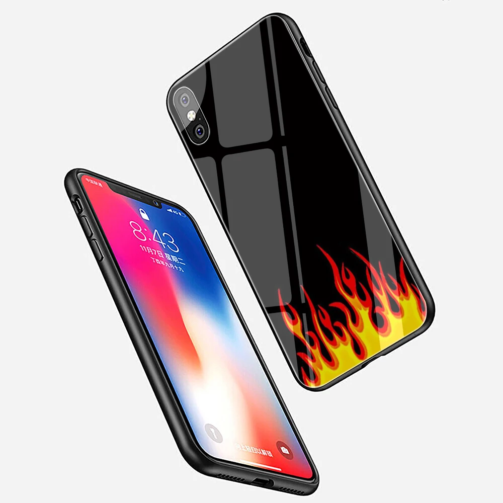 Чехол для телефона EWAU из закаленного стекла с рисунком пламени iphone SE 2020 5 5s 6 6s 7 8 plus