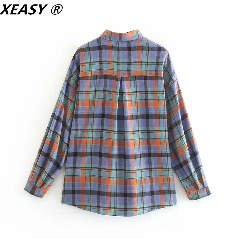 Женская рубашка в ретро-стиле XEASY винтажная однобортная Свободная блузка клетку