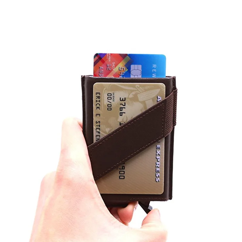 Rfid кошелек из натуральной кожи визитница для удостоверения личности 469 алюминиевый держатель для кредитных карт Автоматическая открытка-раскладушка кошелек tarjetero
