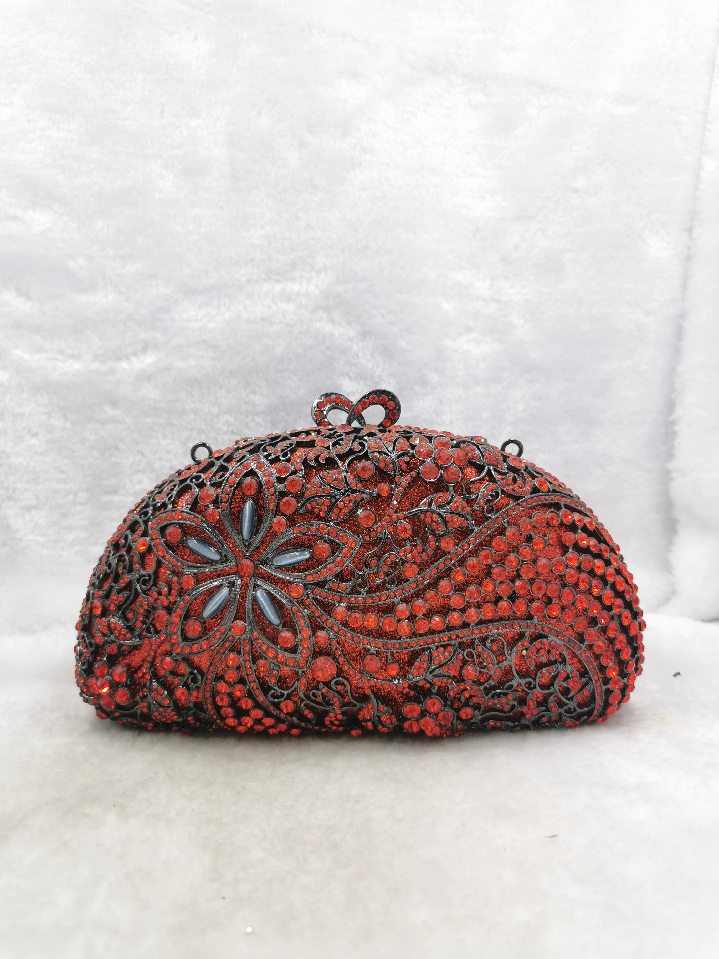 

XIYUAN Elegant Women Red Silver Flower Evening Clutch Bags Wedding Bridal Floral Diamond Purses Handbags Party Dinner Clutch Bag