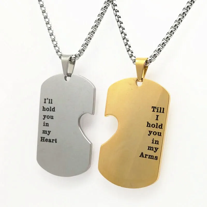 LOOKER Lover's Heart Puzzle Dog Tag Pendant Necklace For Couple Stainless Steel Men Women Promise Jewelry Wedding | Украшения и