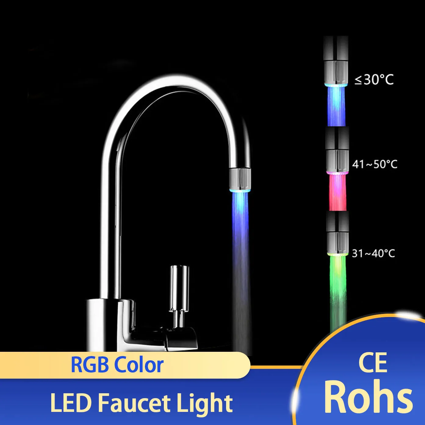 

GreenEye RGB LED Faucet Bulb Light Temperature Sensor Automatically 3 Colors Changing LED Lamp Kitchen Bathroom Faucet Shower