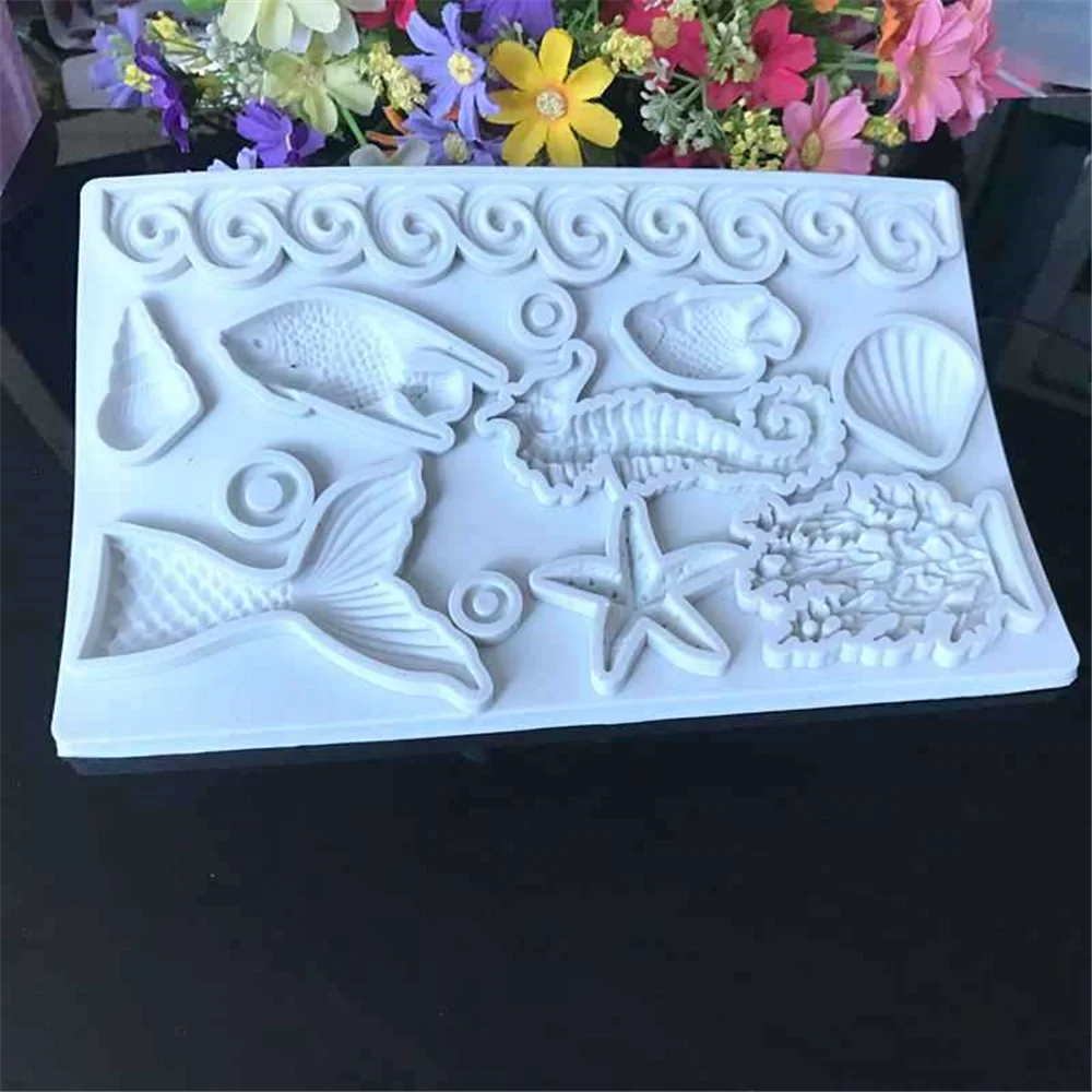 Luyou 1pcs Starfish Seahorse Fish Resin Lace Silicone Fondant Mold Cake Decorating Tools Chocolate Gumpaste Moulds FM1983 | Дом и сад